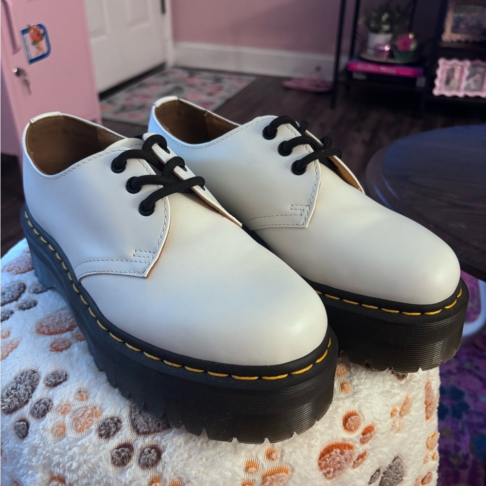 Dr Martens White Platform Lace-Up Shoes